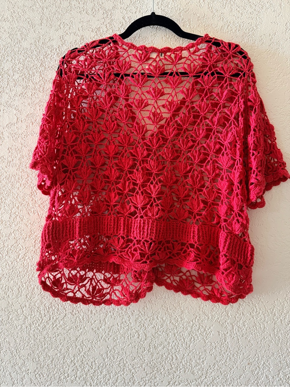 JESSICA LONDON Crochet Knit Button Up Red Shurg Cover Up Cardigan Sz 22/24 - Picture 6 of 10